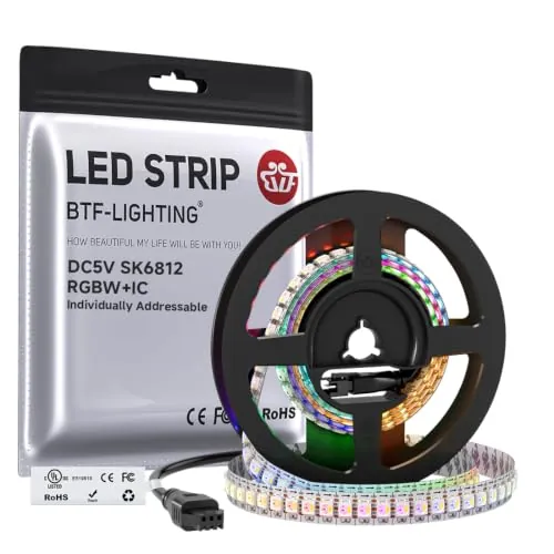 BTF-LIGHTING RGBW RGBWW Warm White SK6812 (Similar WS2812B) 3.3ft 1m 144leds/pixels/m Individually Addressable Flexible 4 color in 1 LED Dream Color LED Strip Non-waterproof DC5V