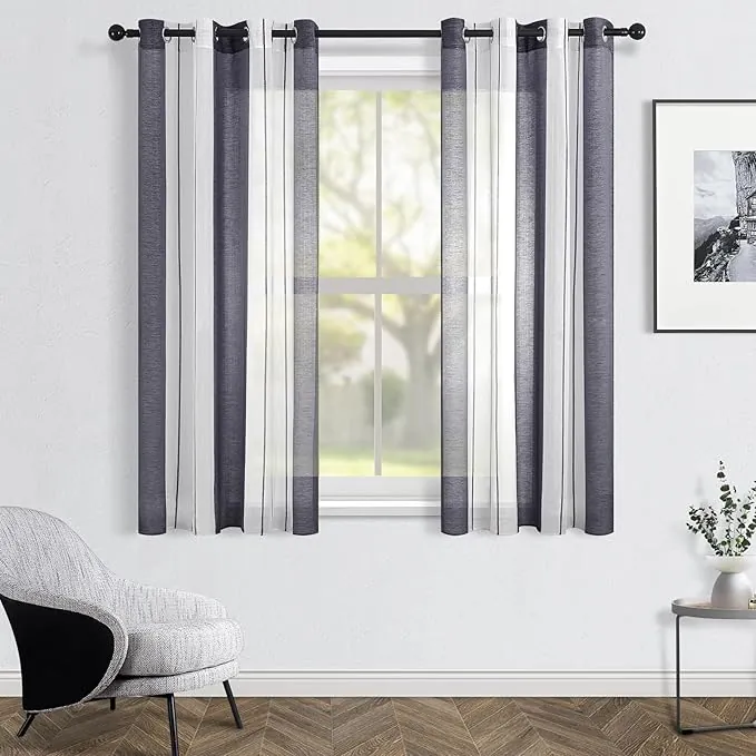 Topfinel Cortinas Dormitorio Cortina Corta Para Ventana 140x160cm Rayas Semitranslúcidas Blanco+Gris 2 Piezas Cortina Visillos Con Ojales De Barra Para La Habitacion De Juvenil Salon Y Comerdor
