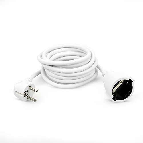 Garza - Cable alargador de corriente doméstico de 3 metros, blanco, con toma de tierra hasta 16 Amperios (3680W)