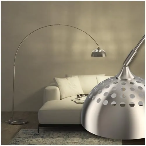tectake® Lámpara de Pie Regulable en Altura, Diseño Retro Años 70, Lampara de Pie Lectura con Pantalla Giratoria, Base Sólida con Protector de Suelo, Ideal como Decoración Salon - Níquel Mate