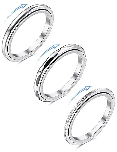 Anillo Antiestres de Acero Inoxidable Giratorio Banda Sencilla Plata para Mujer y Hombre