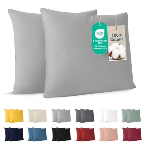 Dreamzie - Funda Almohada 80x80 cm - Juego de 2 - 100% Algodón - Gris | Certificado Oeko-Tex · con Cremallera · Jersey · 150 g/m² · Transpirable · Lavable · Ideal para Cojín de Sofá y Cama