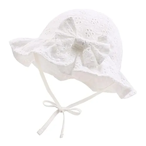 XIAOHAWANG - Gorro de Encaje para bebé o niña, algodón, Gorro de Sol, diseño de Nudo(Blanco,0-3 Meses)