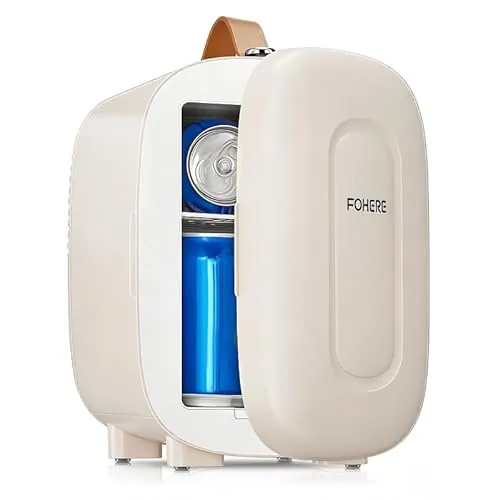 FOHERE Mini Nevera 5 Litros / 6 Latas | CA+CC | Silencioso Portátil | Enfriar y Calentar | Nevera pequeña para dormitorios, coches, oficinas, cuidado de la piel, viajes (Blanco)