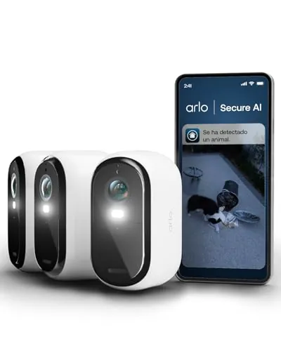 Arlo Essential 3 HD, cámara WiFi Exterior, batería de 6 Meses, visión Nocturna en Color, luz, Sirena, Audio bidireccional, 3 cámaras Blancas