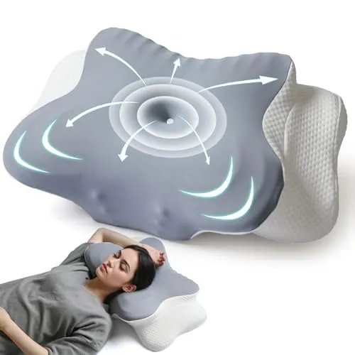 AmzHandler Almohada Cervicales y Cuello Viscoelastica, 2 en 1 Almohada Ergonómico Espuma de Memoria Almohada para Soporte de Cabeza/Cuello/Hombro,e Sueño y Tecnología de Enfriamiento,62x37x9/14cm