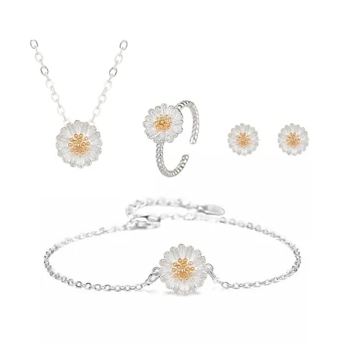 KBRPEY Girasol Conjunto de Joyas para Mujer Girasol Colgante Collar Pulsera Anillo Pendientes Juego de Joyas para Mujeres Adolescentes y Niñas