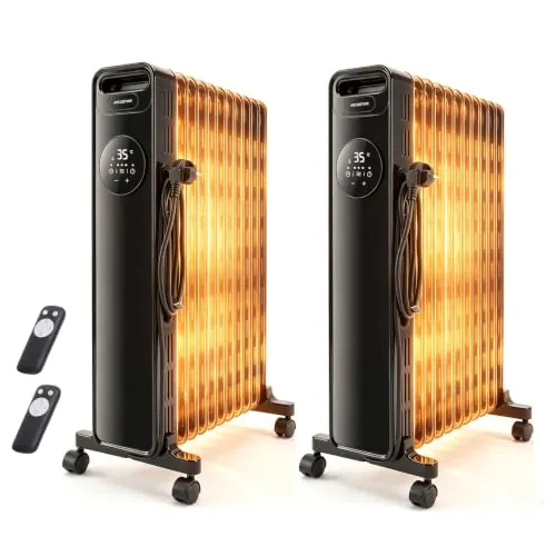 2x Aigostar Radiador de Aceite Eléctrico 2300W, 11 Aletas, Negro, | Display LED, apagado automático y Mando a Distancia, Termostato ±1℃, Calefacción para Dormitorio y Salón 16-20㎡