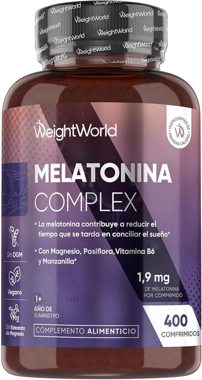 Melatonina 1,9 mg Complex con Magnesio, Vitamina B6, Pasiflora y Manzanilla - 400 Comprimidos de Liberación Prolongada para más de 1 Año de Suministro - Sin Gluten, Apto para Veganos