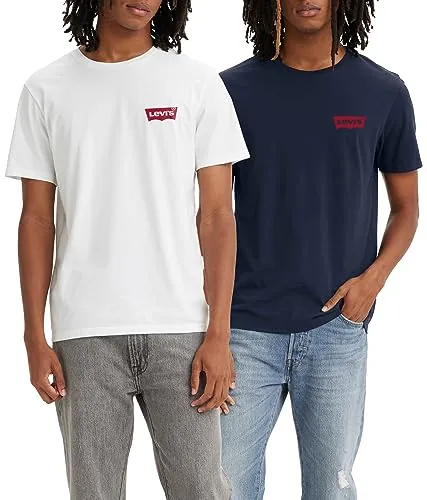Levi's 2-Pack Crewneck Graphic Tee, Camiseta, Hombre, Chesthit White/Dress Blues, XXL