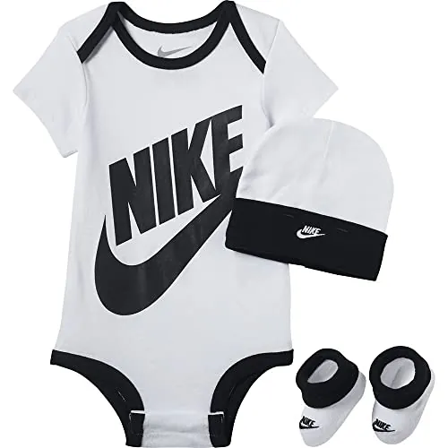 NIKE Conjunto de Tres Piezas de Sombrero, Body y botín Calcetines, Ropa Deportiva Blanca, 6-12 Meses (Pack de 6) Unisex bebé