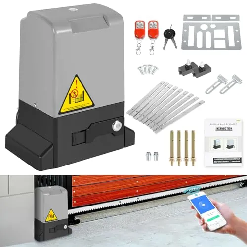 Hebitod Motor Puerta Corredera 550W 1200KG Motor para Puerta Corredera Smart WiFi Accionamiento Eléctrico De Puerta con 4M Cremallera, 2 Mandos de Garaje, Kit Motor Puerta batiente