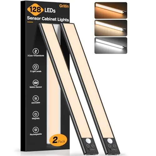 Gritin Luz de Armario Recargable, 37.5CM Superbrillantes Luces Cocina, 2uds