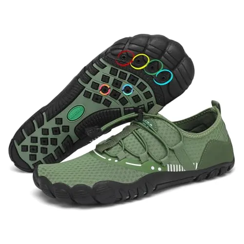 SAGUARO Escarpines Hombre Agua Mujer Secado Rápido Barefoot Zapatillas de Agua Antideslizante Zapatillas de Playa Transpirable Zapatos para Surf Snorkel Piscina Kayak Natación Verde Espárrago,Gr.42