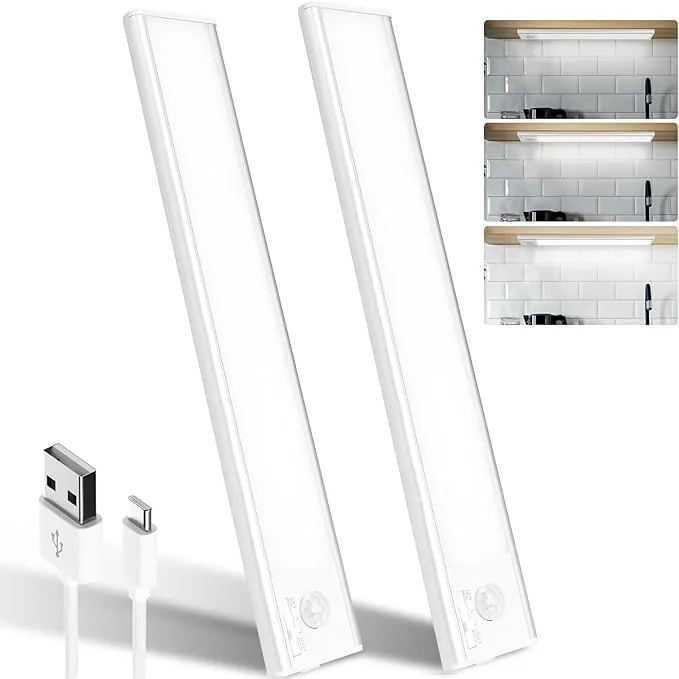 Luz Led Con Sensor De Movimiento，24cm，39 Led Cocina Bajo Mueble，3 models Luz Con Sensor De Movimiento ，1500mah 6500k Luces Led Cocina，Usb Lampara Led Recargable，Luz Led Adhesiva ，Luces Led Pilas，2Pack