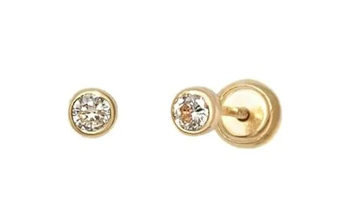 Turmalina - Pendientes bebe niña redondo circonita bañado en oro de Plata de Ley 925, pendientes con piedra, tamaño de 3 mm, de la marca de joyería Turmalina by Martina