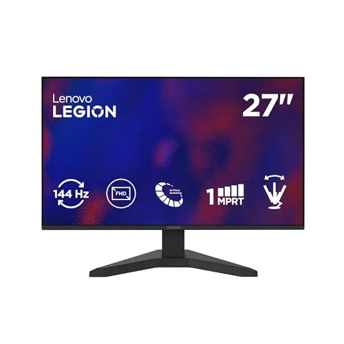 Lenovo Legion R27s - Monitor Gaming FHD 27" (IPS, Tasa de Refresco 144 Hz, Tiempo de Respuesta 1 ms, 16:9, HDMI 2.1 - DP 1.2, VESA Media Sync, Montaje VESA 100 mm, Soporte Inclinable) Negro
