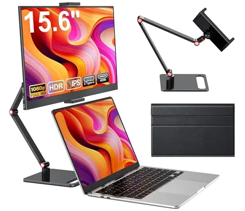 MAGICRAVEN Monitor Portatil Pantalla Portatil Extensible 15,6" 1080P IPS Pantalla Ordenador Portable Monitor HDMI con Altavoz, USB C Pantalla para Portatil PC Mac Teléfono Juegos con Soporte Negro
