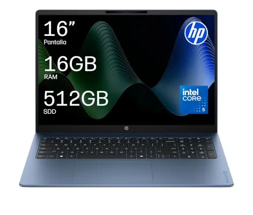 HP OmniBook 3 Ordenador Portátil 16" Core 5, 16GB, 512SSD, Windows 11 | Intel Core 5 120U, 16-bu0102ns, notebook, Azul, QWERTY Español, Sin cargador incluido