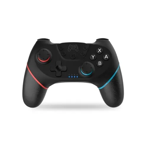 NK Mando Switch Inalámbrico - Switch/OLED/Lite/Pro con Función Wake, Ajustes Macro,Bluetooth, 6 ejes, Función Turbo, Dual Shock Doble Vibración, LED Indicadores - Color Negro (Rojo y Azul)