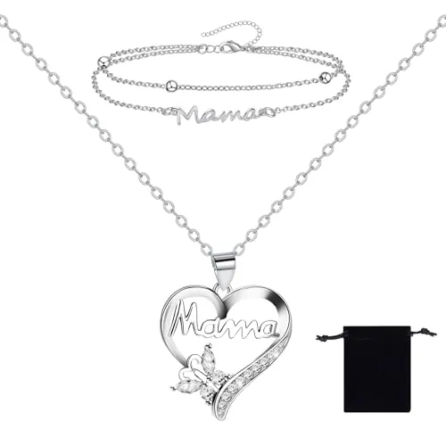 Fantasyon Regalos para Madres, Collar Mamá Pulsera Mamá, Regalo Dia De La Madre de Acero Inoxidable, Regalo Cumpleaños Mujer Mama Abuela San Valentín