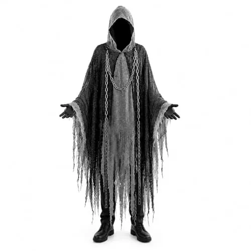 TK Gruppe Timo Klingler Sensenmann Disfraz para adultos para Halloween y carnaval, con cadena, capa espeluznante, color negro