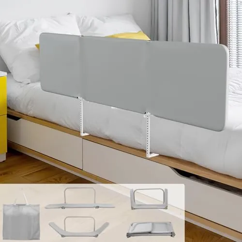 Eulenke Barrera de cama de 180 cm con protección contra caídas, plegable, altura ajustable, barrera de protección para cama infantil, portátil, para viajes, montaje fácil, gris