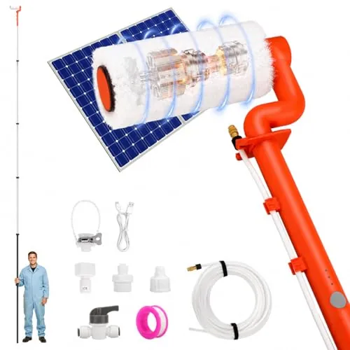 TURNRISE limpiacristales telescopico 6,5m pertiga telescopica Limpieza Cristales Limpiador Placas solares Incluye Manguera de Agua de 11 Metros para Paneles solares, Ventanas