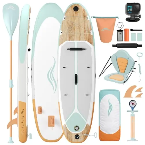 Devoko Tabla de Paddle Surf,Tabla Sup Hinchable de 330 × 80 × 15 cm, Tabla de Paddle Surf 2 en 1 con Asiento de Kayak y Accesorios, Ideal para Surfear, Pescar y Practicar Yoga.