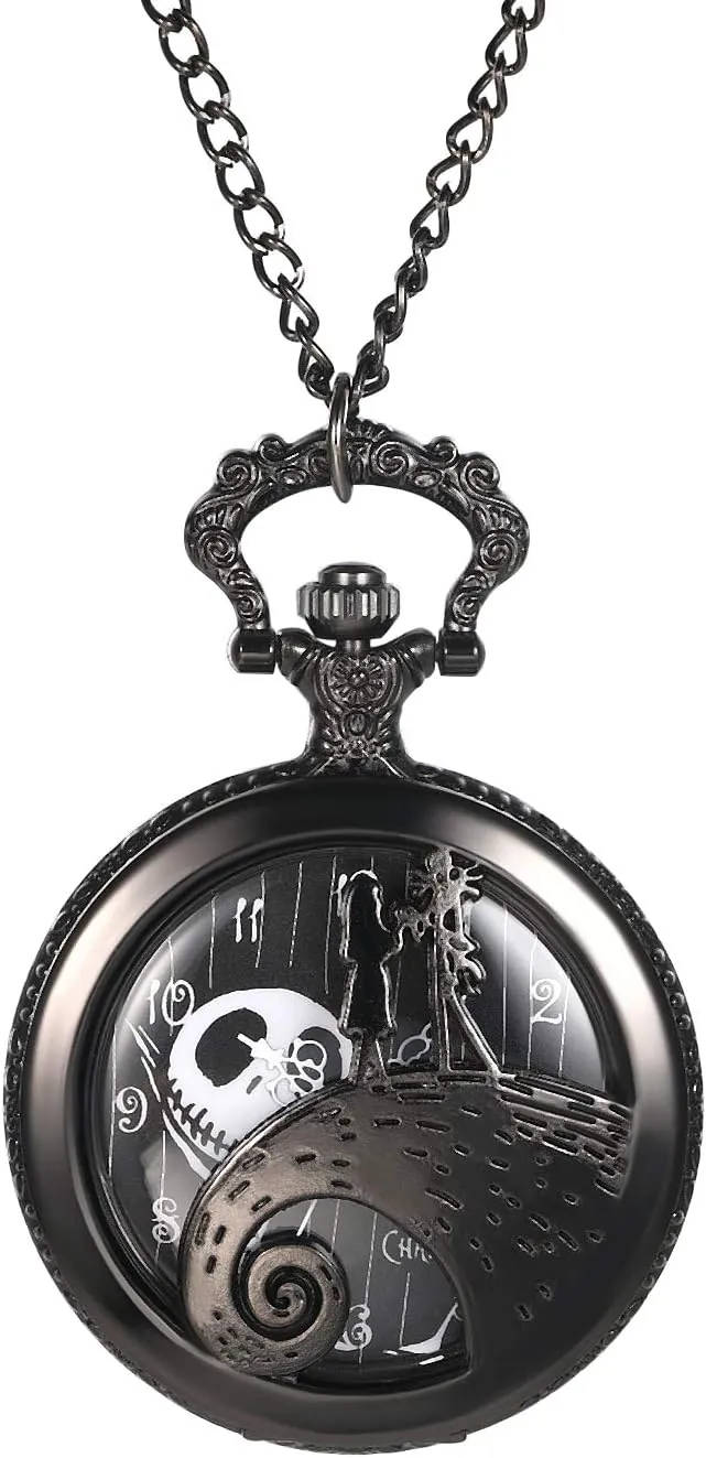 JewelryWe - Reloj de Bolsillo para Pareja, diseño de Fantasma, Pareja, números de aleación, Reloj de escudete para Hombre y Mujer