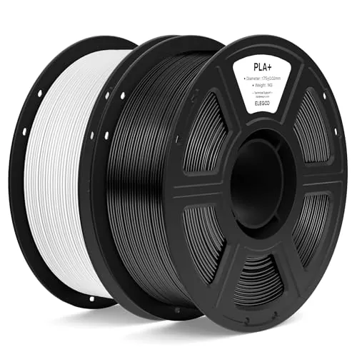 ELEGOO Filamento PLA+ 1.75 2KG Negro y Blanco, Filamento PLA Plus para Impresora 3D, Precisión Dimensional +/- 0.02mm, Carrete Filamento 3D, para Mayoría Impresoras 3D