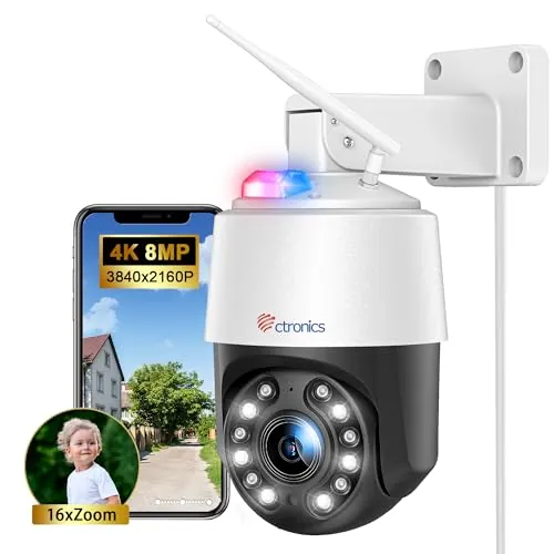 Ctronics 4K 8MP 16X Zoom Óptico Cámara Vigilancia WiFi Exterior 5Ghz/2.4Ghz