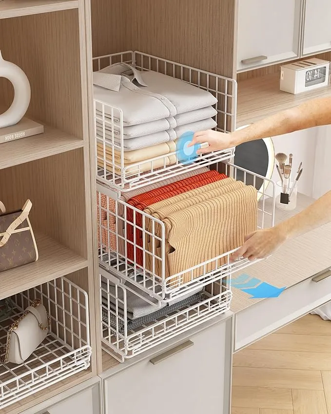 UMDONX Organizador Armario- Organizador de Armario de 3 Piezas-con Apilable Separadores Armario Metal(Blanco)