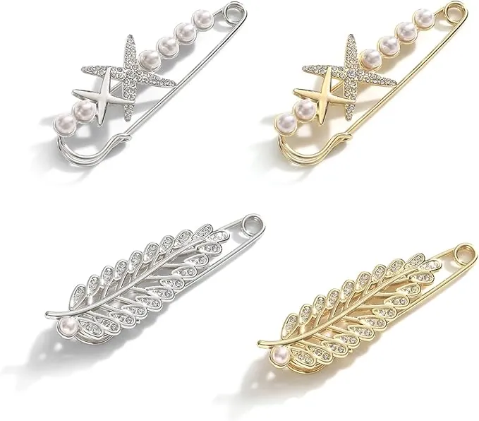 4 Piezas Imperdibles Broches de Mujeres Clips de Chal Suéter, Broche de Falso Perlas y Cristal, Imperdibles Broches para Ropa para Novia Camisa, Vestido, Chal, CáRdigan