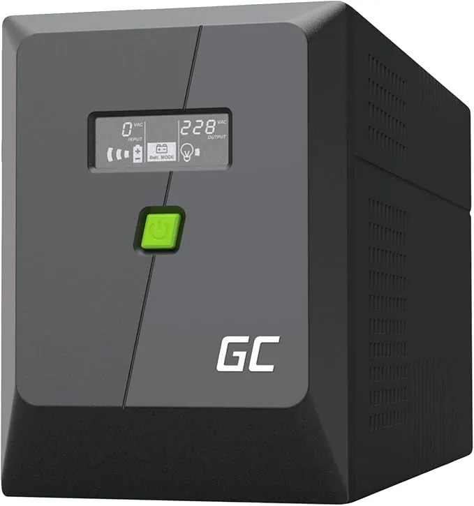 Greencell UPS 2000 VA 1200 W PowerProof con Pantalla LCD – Onda sinusoidal modificada, protección de Corriente para Dispositivos, protección contra sobretensiones, alimentación de Emergencia para