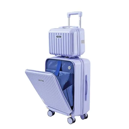 WYDEAZ Maleta de Cabina 55x38x23 cm + Neceser, Set Rígido ABS+PC Ligero con 4 Ruedas 360°, Apertura Frontal, Puerto USB, Cierre de Combinación, Equipaje de Mano (Morado, Set de 2)
