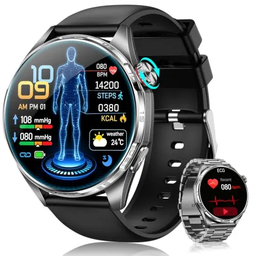 FOSMET Nuevo Reloj Inteligente Hombre ECG/HRV/BMI/Met, Android iOS Negro