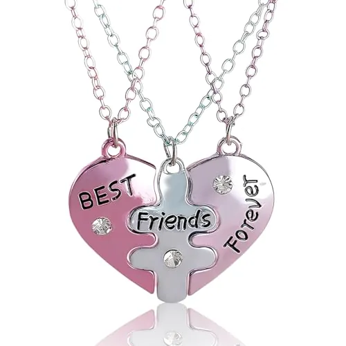 THQAE 3 Piezas Collares BFF Adorables, Collar de Amistad Rompecabezas de Corazón, Joyería Colorida de Amistad, Regalo para San Valentín, Cumpleaños, Mujeres, Niñas, Amigos y Hermanas
