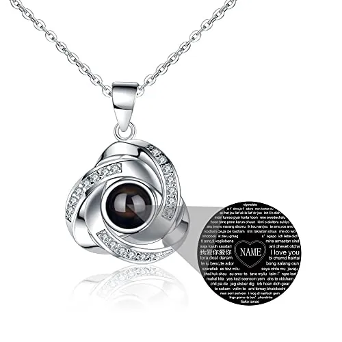 Jinlinjew Collar de proyección fotográfica Personalizado Collar de Plata de Ley 925 con Collar Te Amo en 100 Idiomas