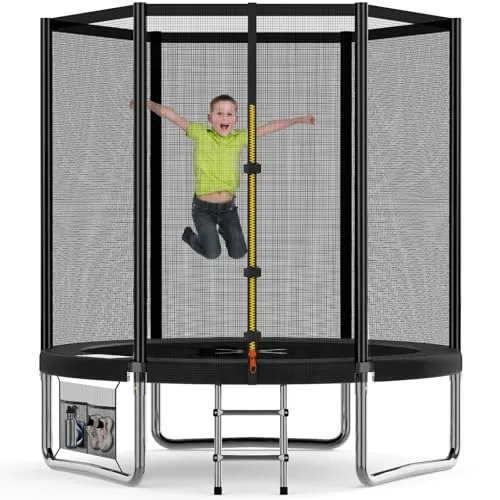 Devoko Cama Elástica Exterior para Niños Ø 183/228/305/366/427 cm, Trampolines para Niños con Malla de Zapatos, Escalera, Red de Seguridad, Capacidad de Carga 50 kg