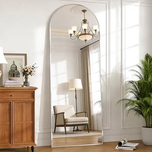 NEUWEABY Espejo de Cuerpo Entero Espejo Arco de 162 x 53 cm, Espejo de pie con Soporte, Plateado Arqueado Cuerpo Completo, Espejo de pie o Inclinado para Dormitorio, Sala de Estar