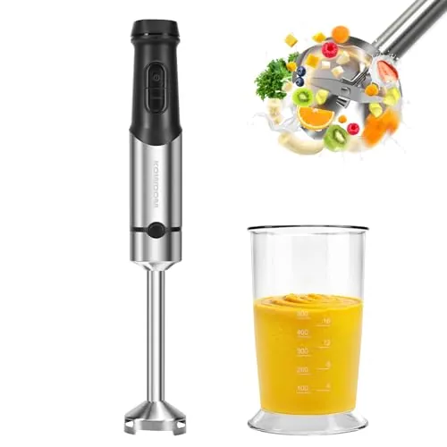 Batidora de Mano 1200W Eléctrica, 12 Velocidades + Función Turbo | Para Sopas, Salsas y Batidos | Vaso Medidor 800ml Incluido | Acero Inoxidable y Fácil de Limpiar