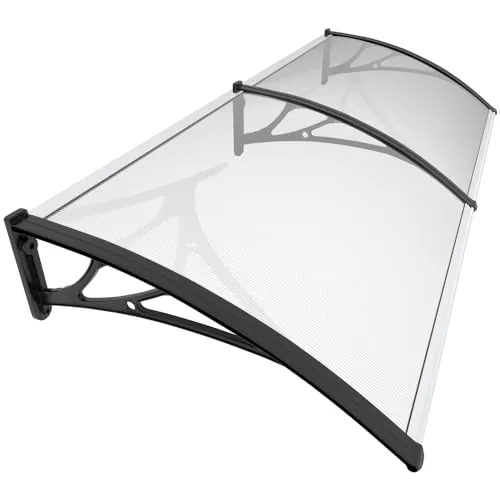 VOUNOT® Marquesinas Exterior para Puertas y Ventanas, 200 x 80 cm Tejadillo de Protección, Toldo Cubierta de Policarbonato en Jardín, Negro