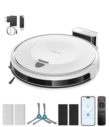 Redkey E6 Robot Aspirador con 7000 Pa, Navegación Dinámica, hasta 170 Min de Autonomía, Aspiradora Robot con Estación de Carga, Mando a Distancia y App, Ideal para Mascotas, Alfombras, Suelos Duros