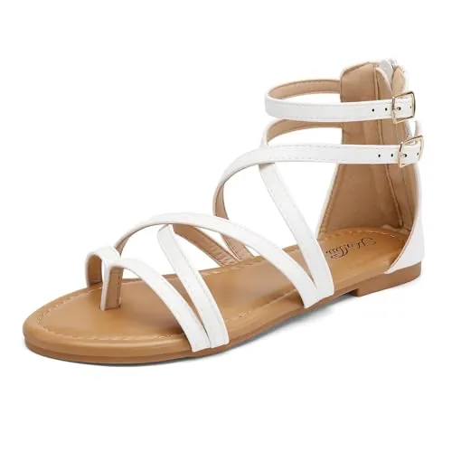 katliu Sandalias de Tiras Mujer Planas Verano Gladiador Blanco mate 38