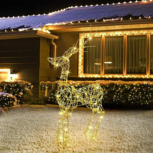 Joomer 240 LED Reno de Navidad Iluminado de Metal 85CM Blanco Cálido