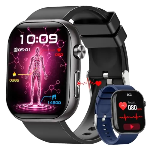FOSMET Reloj Inteligente Mujer, ECG, VFC, 30s Micro Chequeo, Sueño, Negro