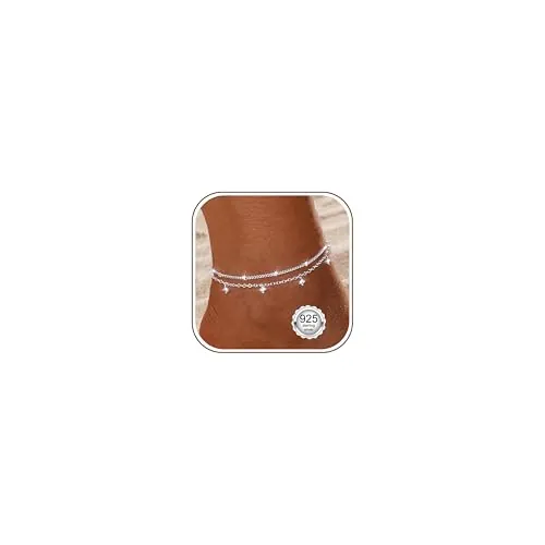 Diamday Tobillera de Plata para Mujer Tobilleras Plata de Ley 925 Ajustable Dainty Pulseras Tobilleras Impermeable Cadena Brillante CZ Corazón Perla Tobillera en Capas para Mujer Joyas