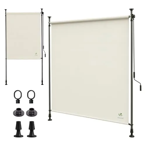 VOUNOT® Toldo Vertical Exterior 150x310cm Toldo Vertical con Manivela sin Agujeros Estores de Protección Visual y Solar Ajustable Pantalla de Privacidad Enrollable para Balcón Terraza Jardín Beige
