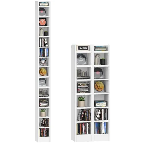 Hzuaneri Estanterías para CD o DVD Soportes, 14 Compartimientos, para 272 CDs, Estante Ajustable para Salón, Oficina, 17 x 20 x 213 cm, Blanco CR21403XV1